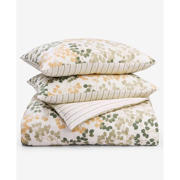 Charter Club Leaves Reversible 3-Piece Cotton Comforter Set Green Multi King - Picture 7 of 9